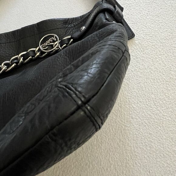 Coach F19722 Black Pebble Leather Chain Duffle Cross Body Shoulder Bag Purse - Picture 8 of 14